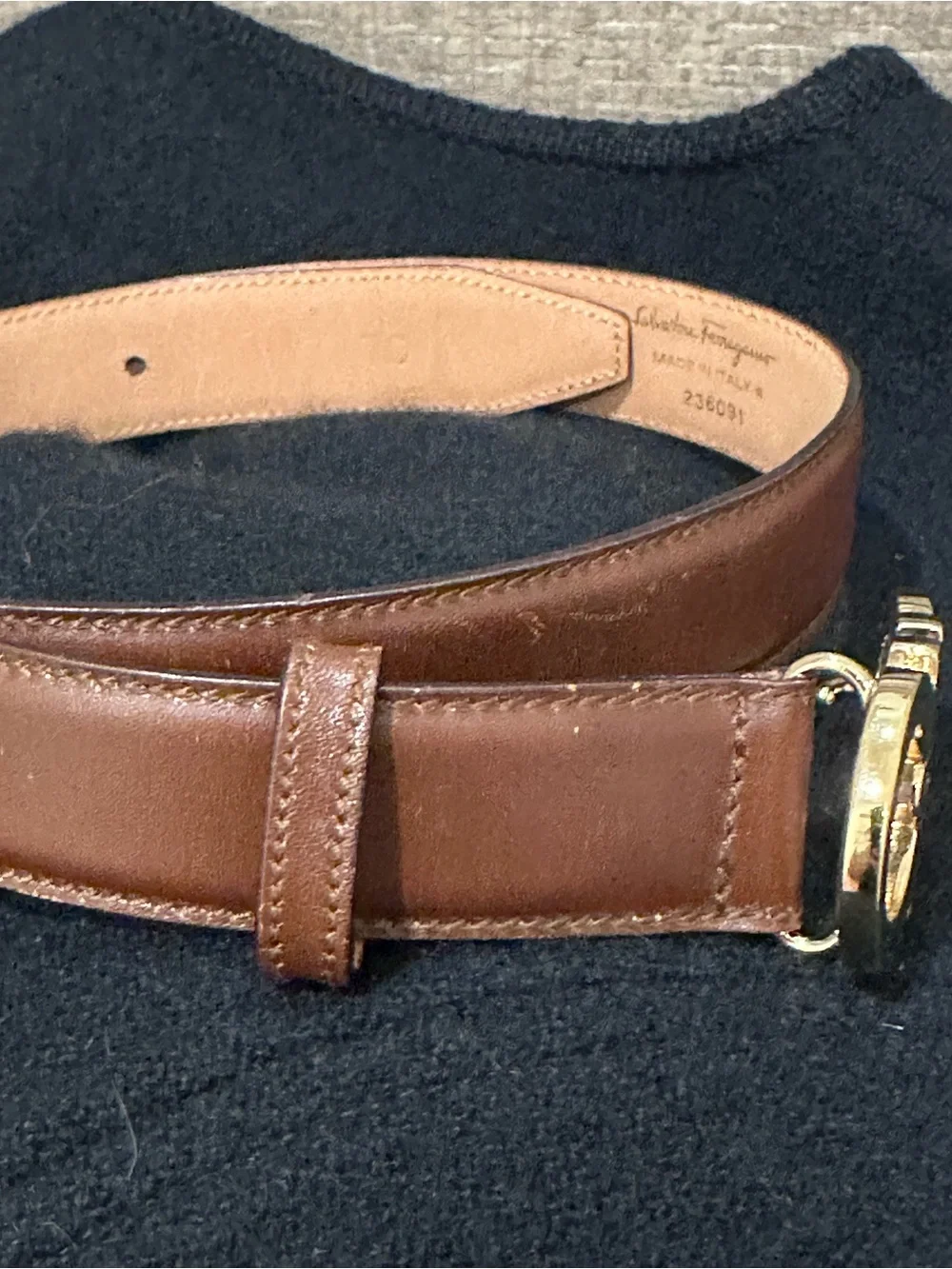 Salvatore Ferragamo Brown Leather Belt with Gold Gancini Buckle